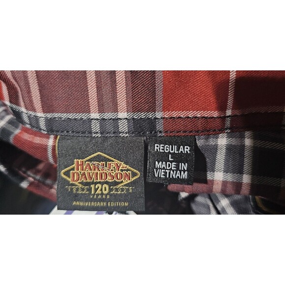New Harley Davidson 120th Anniversary Plaid Button Shirt Red Men’s Size LARGE - Picture 7 of 8